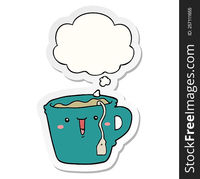 Cute Cartoon Coffee Cup And Thought Bubble As A Printed Sticker