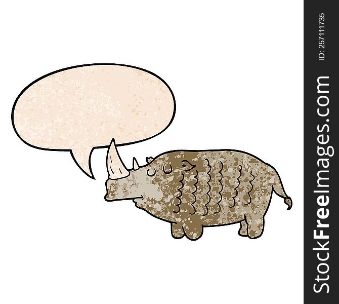 Cartoon Rhinoceros And Speech Bubble In Retro Texture Style