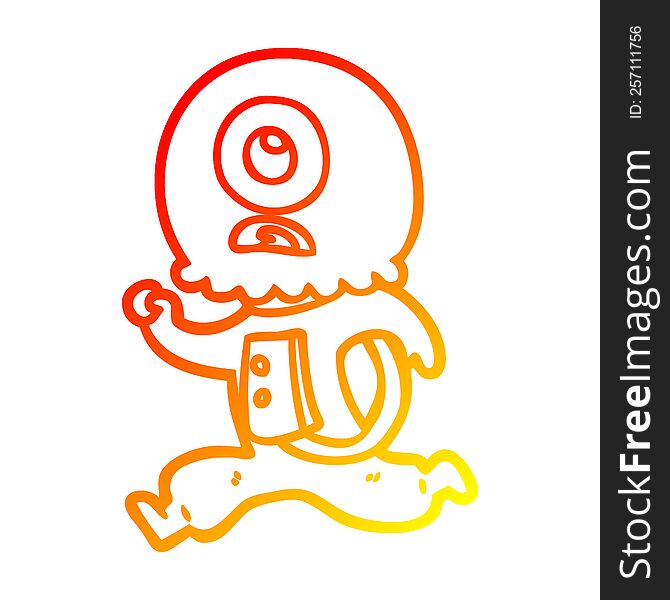 Warm Gradient Line Drawing Cartoon Cyclops Alien Spaceman Running