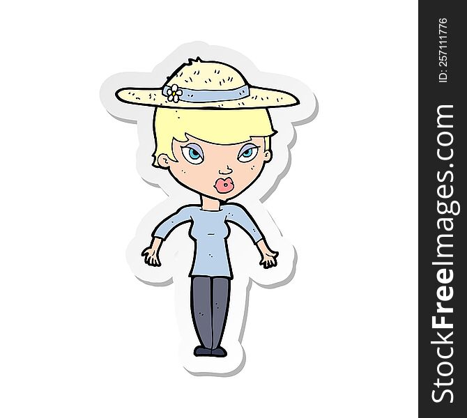 sticker of a cartoon woman in summer hat