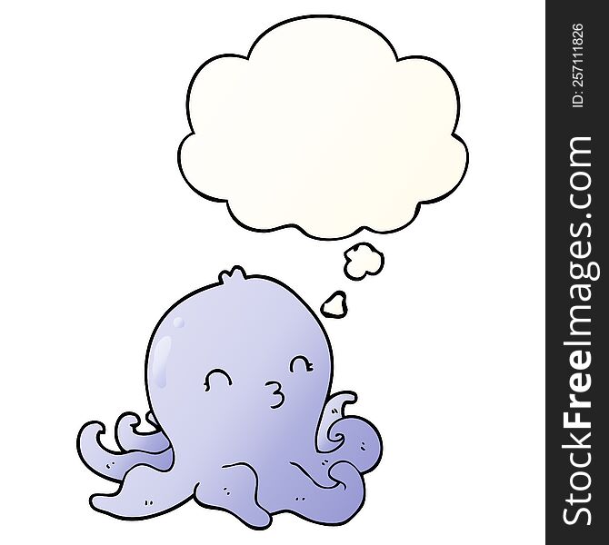 Cartoon Octopus And Thought Bubble In Smooth Gradient Style