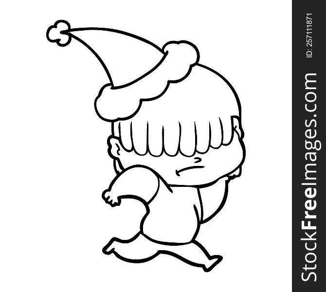 Line Drawing Of A Boy With Untidy Hair Wearing Santa Hat