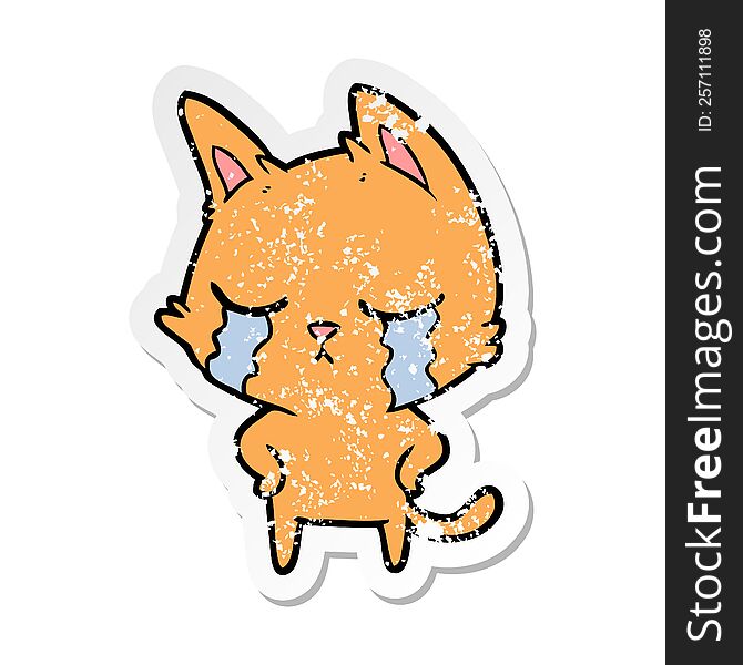 Distressed Sticker Of A Crying Cartoon Cat