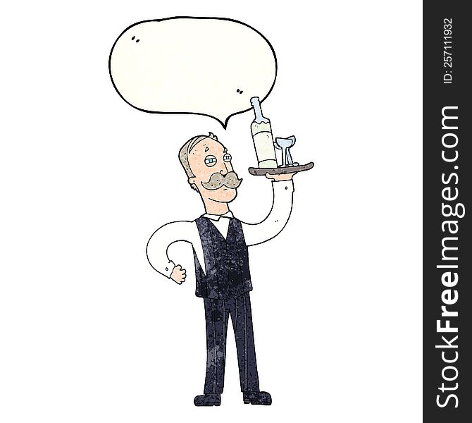 Speech Bubble Textured Cartoon Waiter