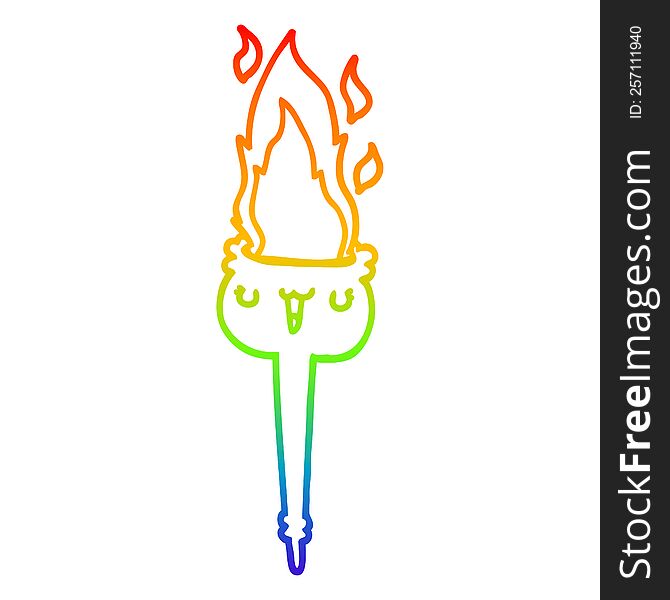 rainbow gradient line drawing of a cartoon flaming torch