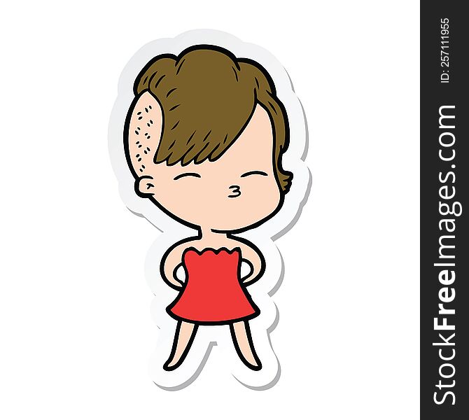Sticker Of A Cartoon Squinting Girl In Dress
