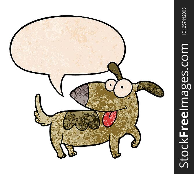 Cartoon Happy Dog And Speech Bubble In Retro Texture Style