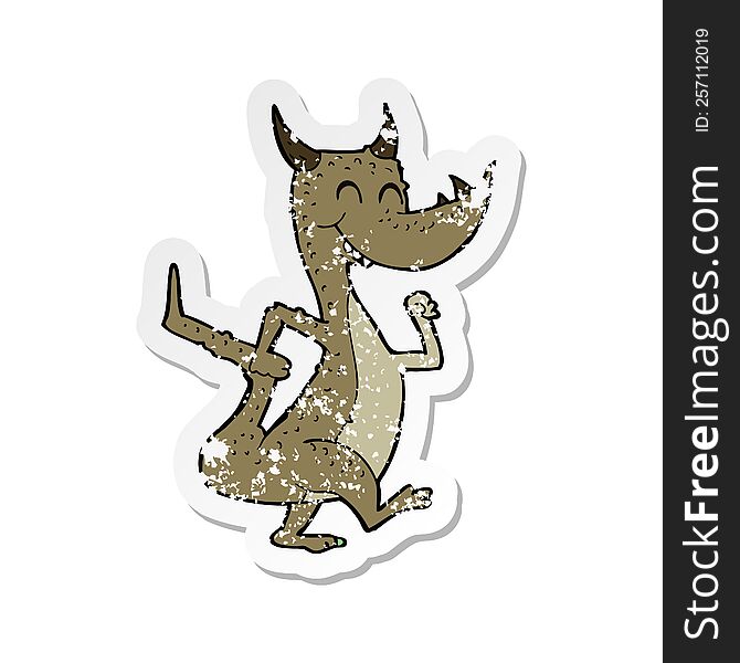 retro distressed sticker of a cartoon happy dragon