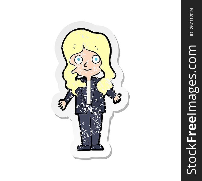 Retro Distressed Sticker Of A Cartoon Friendly Business Woman