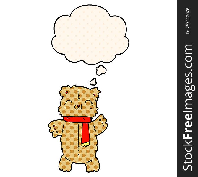 Cartoon Teddy Bear And Thought Bubble In Comic Book Style