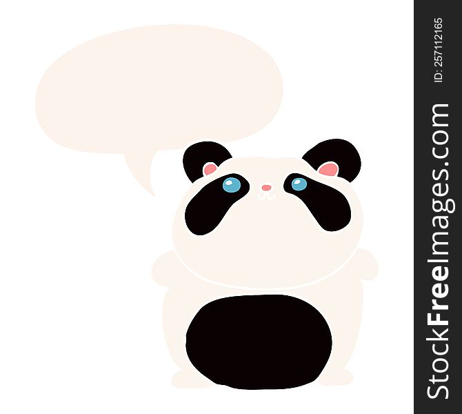cartoon panda with speech bubble in retro style