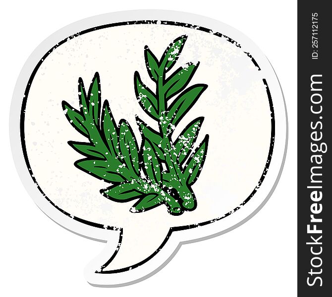 Cartoon Plant And Speech Bubble Distressed Sticker
