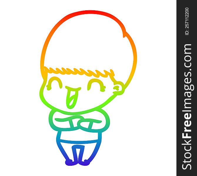 rainbow gradient line drawing of a happy cartoon boy
