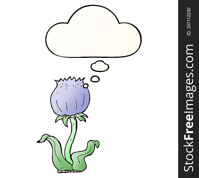 cartoon wild flower and thought bubble in smooth gradient style