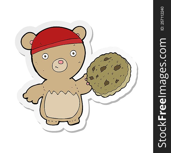 Sticker Of A Cartoon Teddy Bear With Cookie