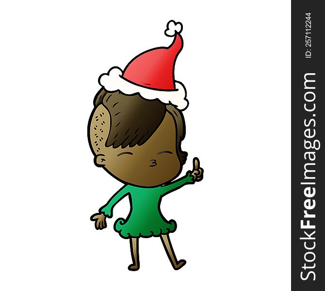 Gradient Cartoon Of A Squinting Girl Wearing Santa Hat