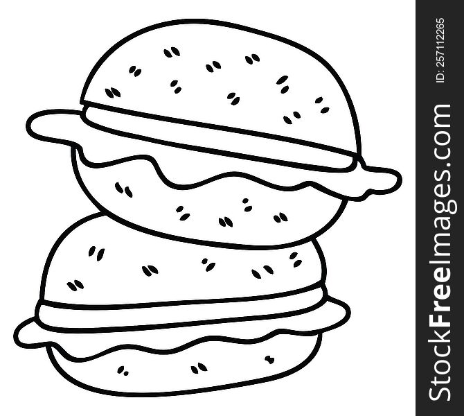 Quirky Line Drawing Cartoon Veggie Burger