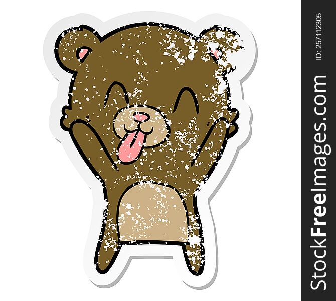 Distressed Sticker Of A Rude Cartoon Bear