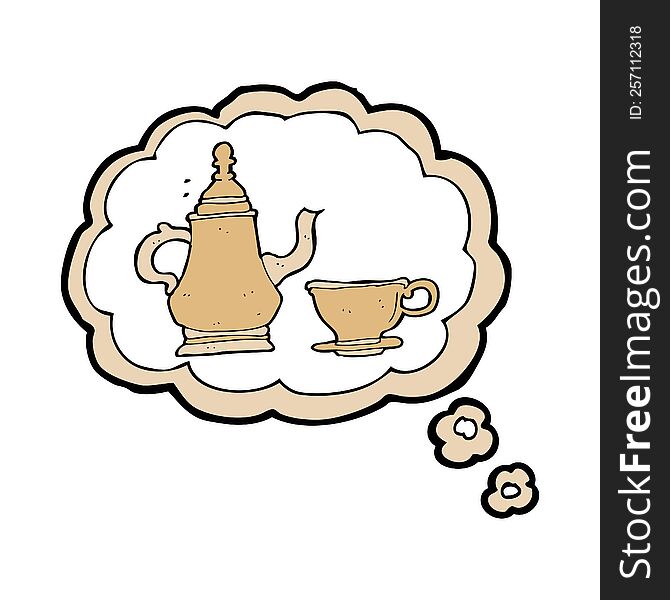 Cartoon Coffee Pot And Cup With Thought Bubble