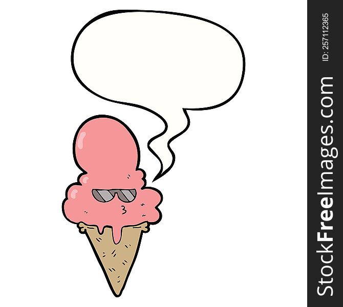 Cartoon Cool Ice Cream And Speech Bubble