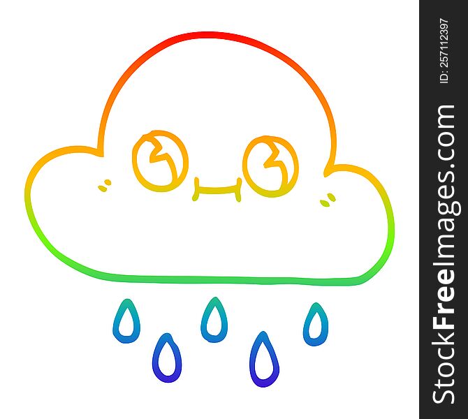 rainbow gradient line drawing of a cartoon rain cloud