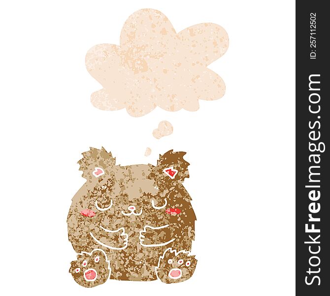 Cute Cartoon Bear And Thought Bubble In Retro Textured Style