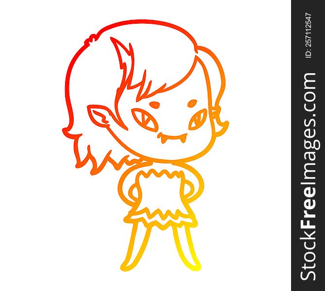 warm gradient line drawing of a vampire girl in dress