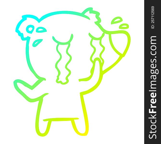 cold gradient line drawing of a cartoon crying polar bear