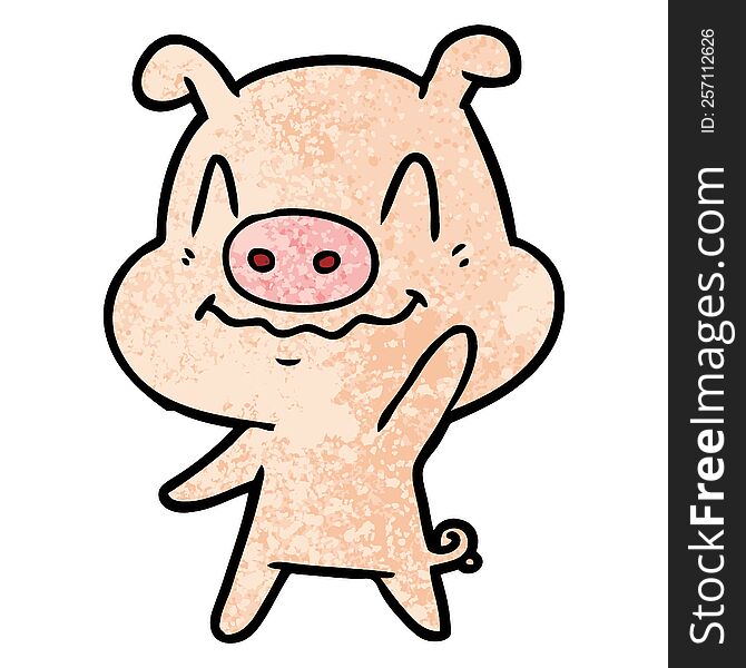 nervous cartoon pig waving. nervous cartoon pig waving