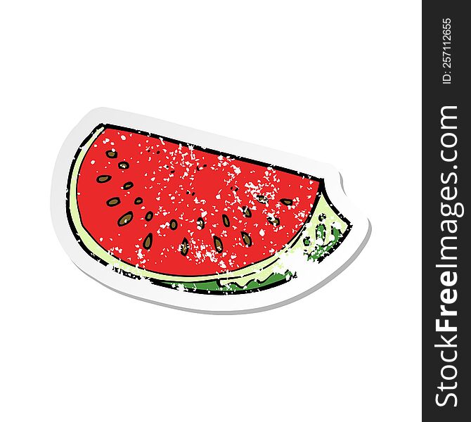 Retro Distressed Sticker Of A Cartoon Watermelon Slice