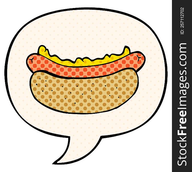 Cartoon Hotdog And Speech Bubble In Comic Book Style