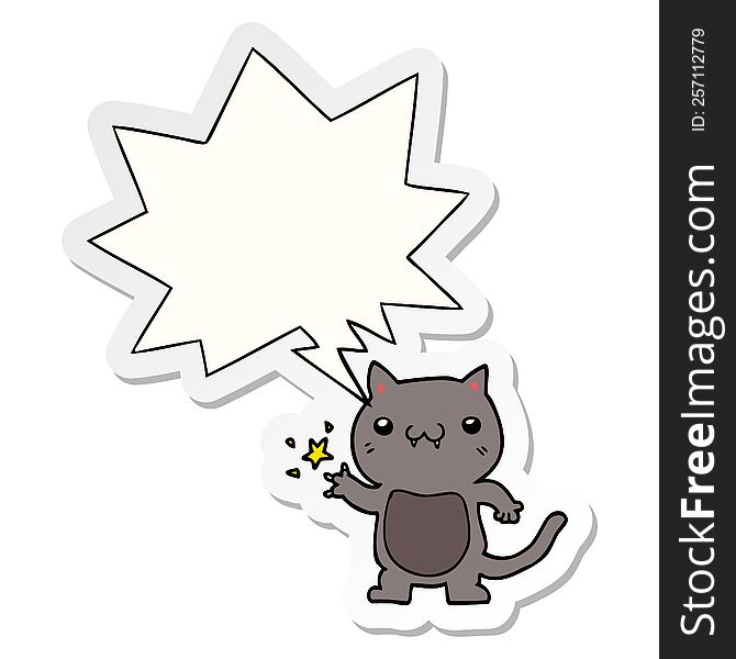 cartoon cat scratching and speech bubble sticker