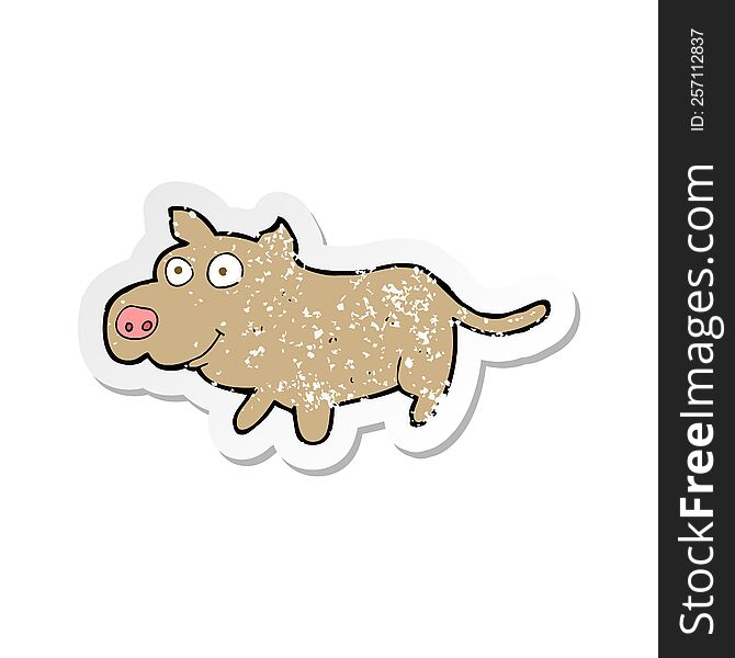 retro distressed sticker of a cartoon happy little dog
