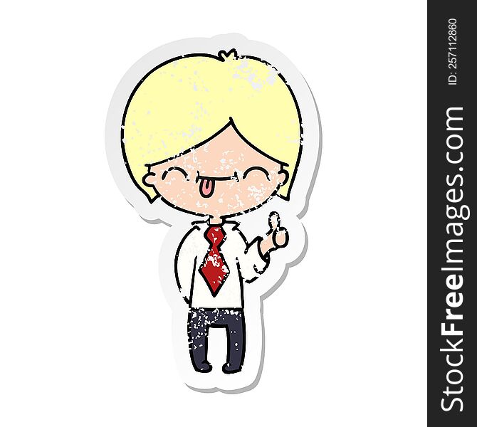 freehand drawn distressed sticker cartoon of boy with thumb up