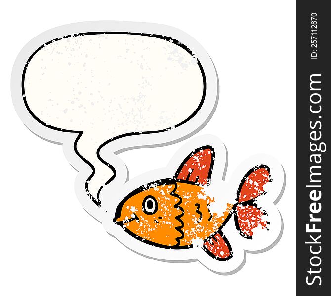 cartoon fish with speech bubble distressed distressed old sticker. cartoon fish with speech bubble distressed distressed old sticker