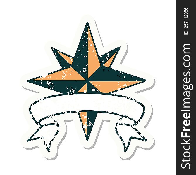 Grunge Sticker With Banner Of A Star