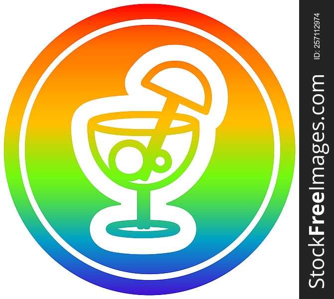 cocktail with umbrella circular icon with rainbow gradient finish. cocktail with umbrella circular icon with rainbow gradient finish