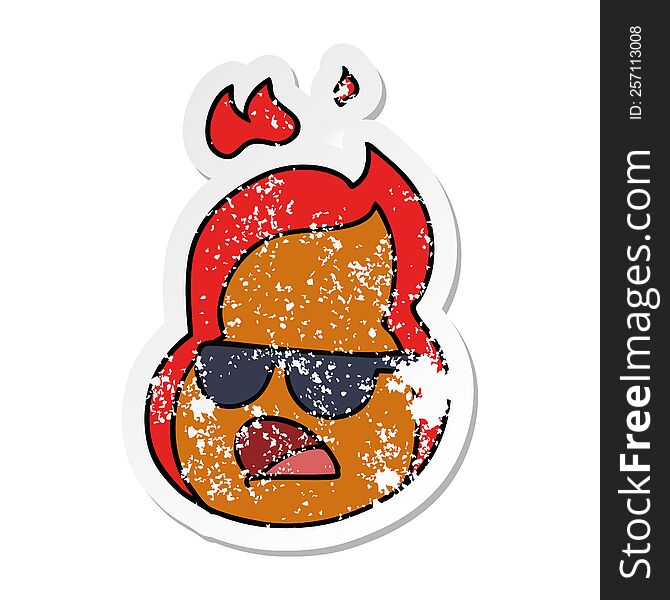 Distressed Sticker Cartoon Kawaii Flames In Shades