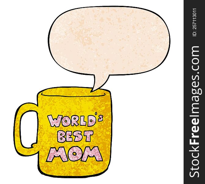 worlds best mom mug and speech bubble in retro texture style