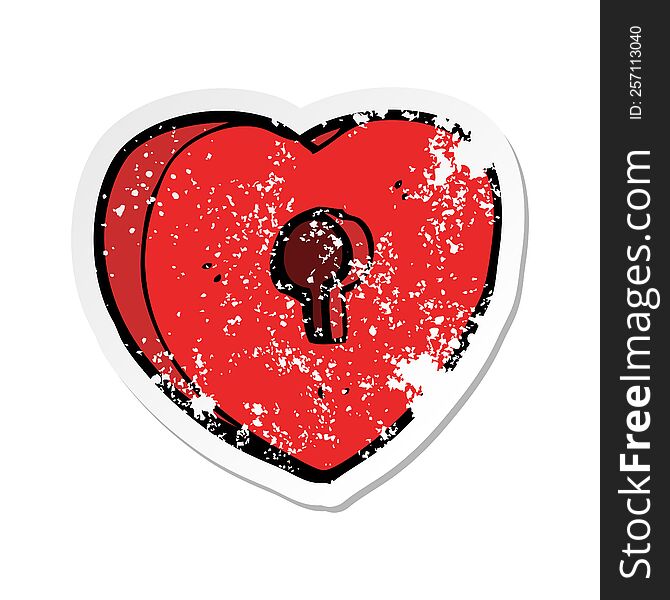 retro distressed sticker of a cartoon heart with keyhole