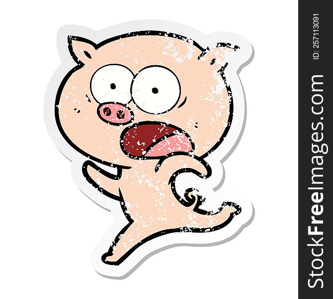 Distressed Sticker Of A Cartoon Pig Running