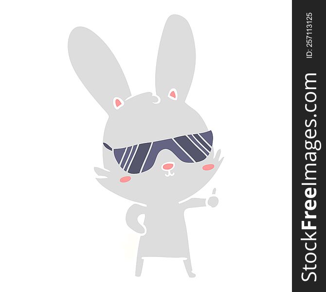 cute flat color style cartoon rabbit wearing sunglasses