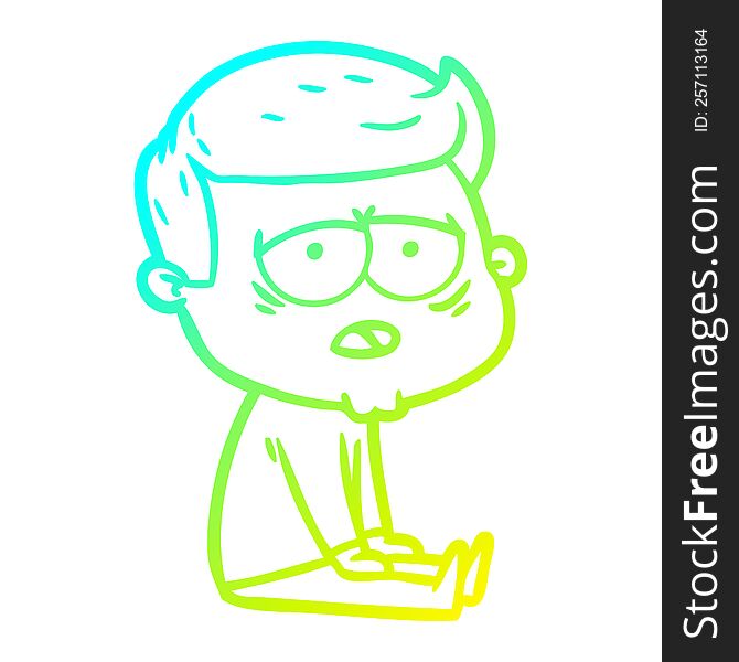 cold gradient line drawing of a cartoon tired man