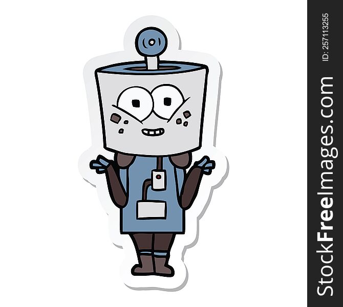 Sticker Of A Happy Cartoon Robot Shrugging Shoulders