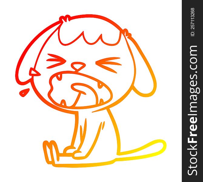 warm gradient line drawing of a cute cartoon dog barking