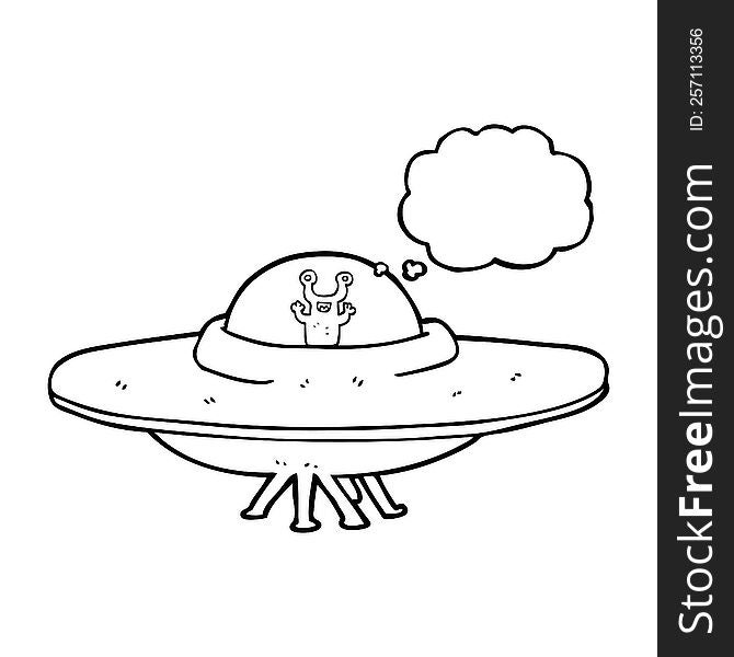 freehand drawn thought bubble cartoon alien spaceship