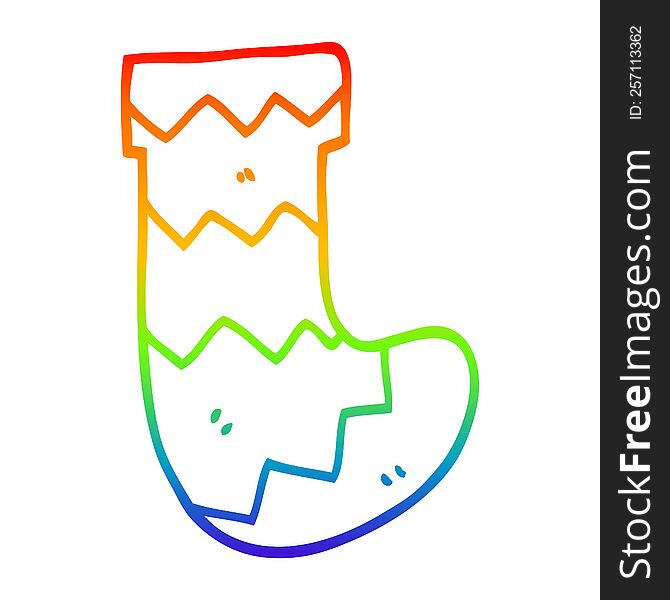 rainbow gradient line drawing of a cartoon christmas stocking
