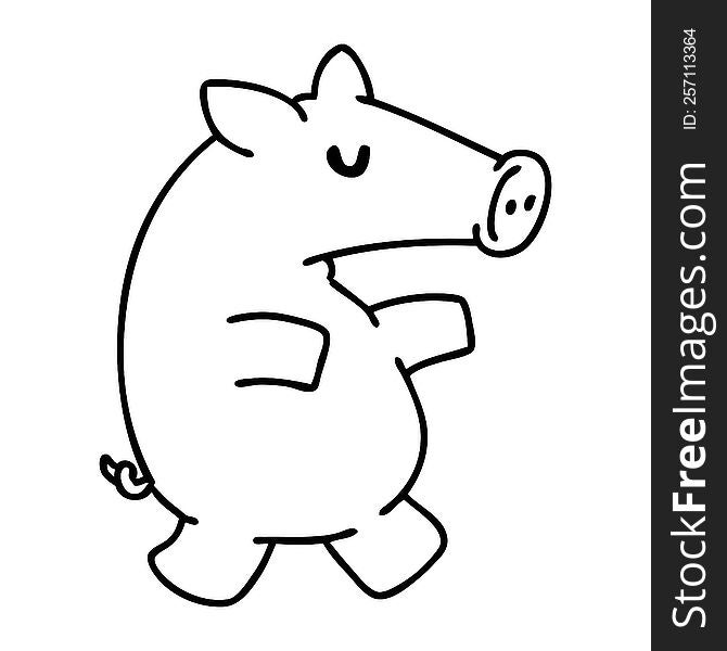 line doodle of a long snouted pig. line doodle of a long snouted pig