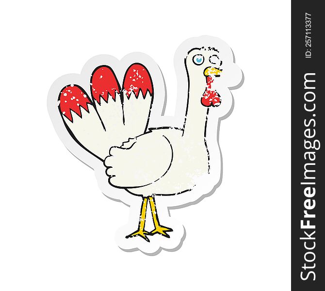 retro distressed sticker of a cartoon turkey