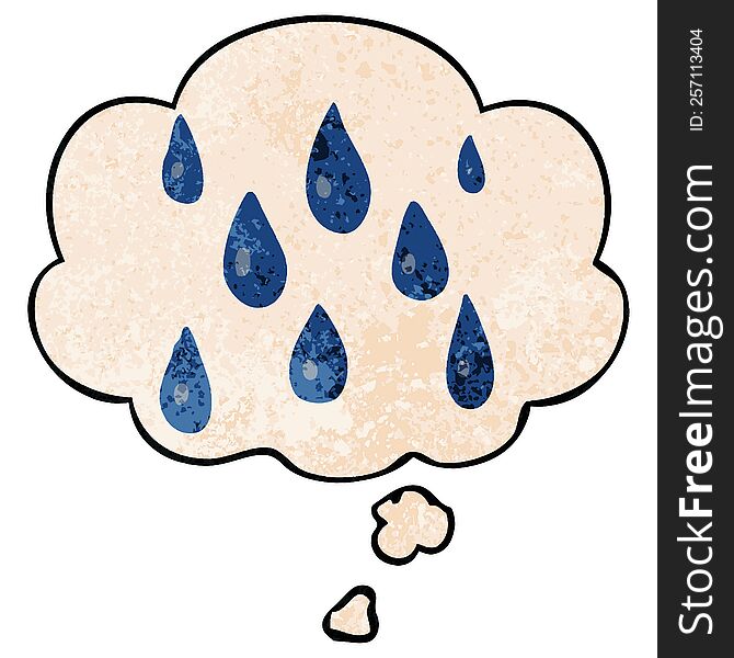 cartoon raindrops and thought bubble in grunge texture pattern style